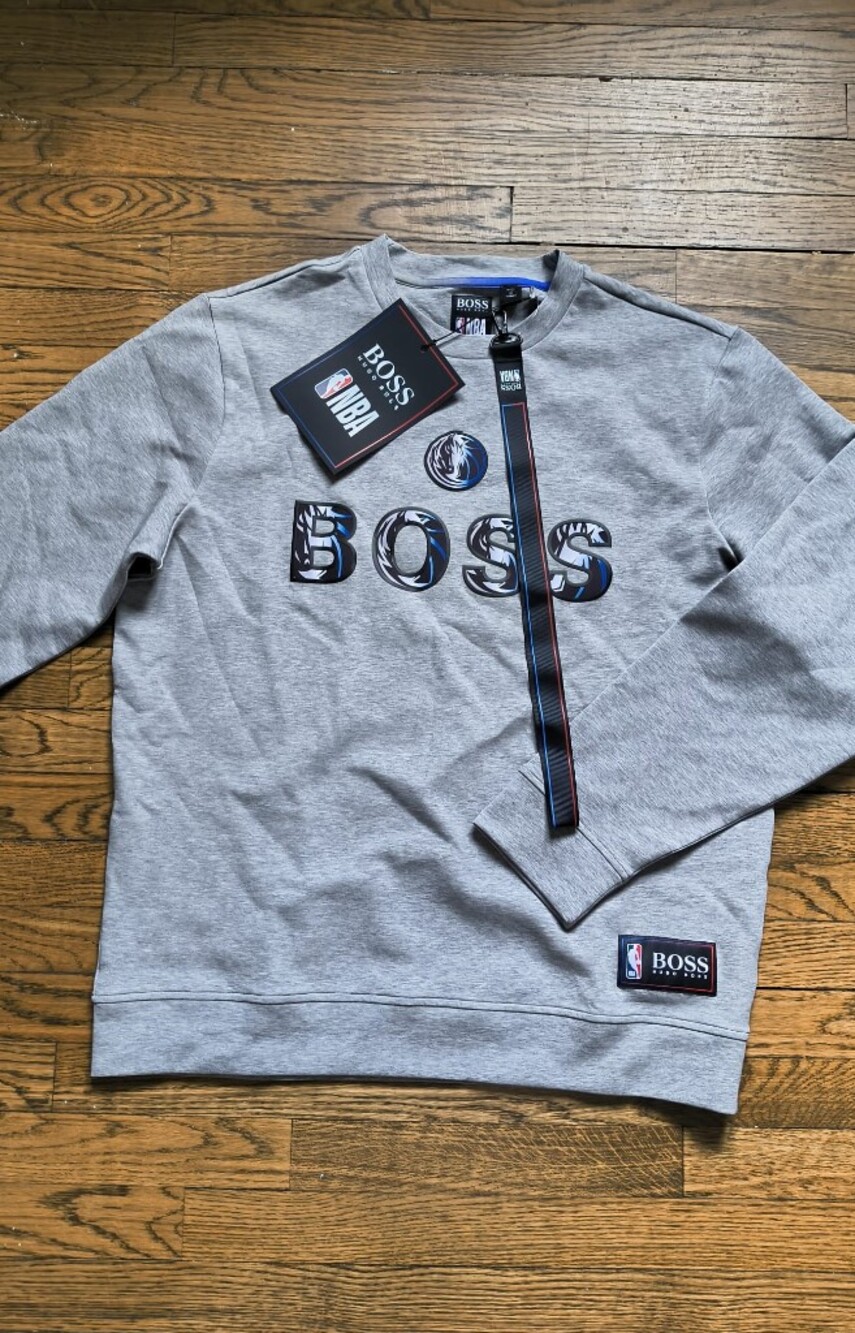 Hugo Boss Light Gray Logo Crew Sweatshirt with NBA Patch